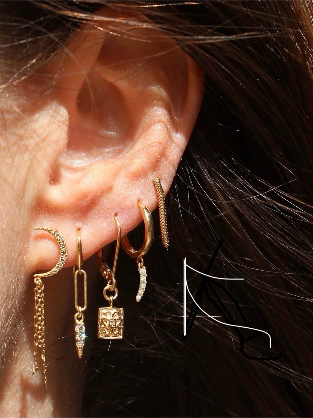 14K snake chain earring